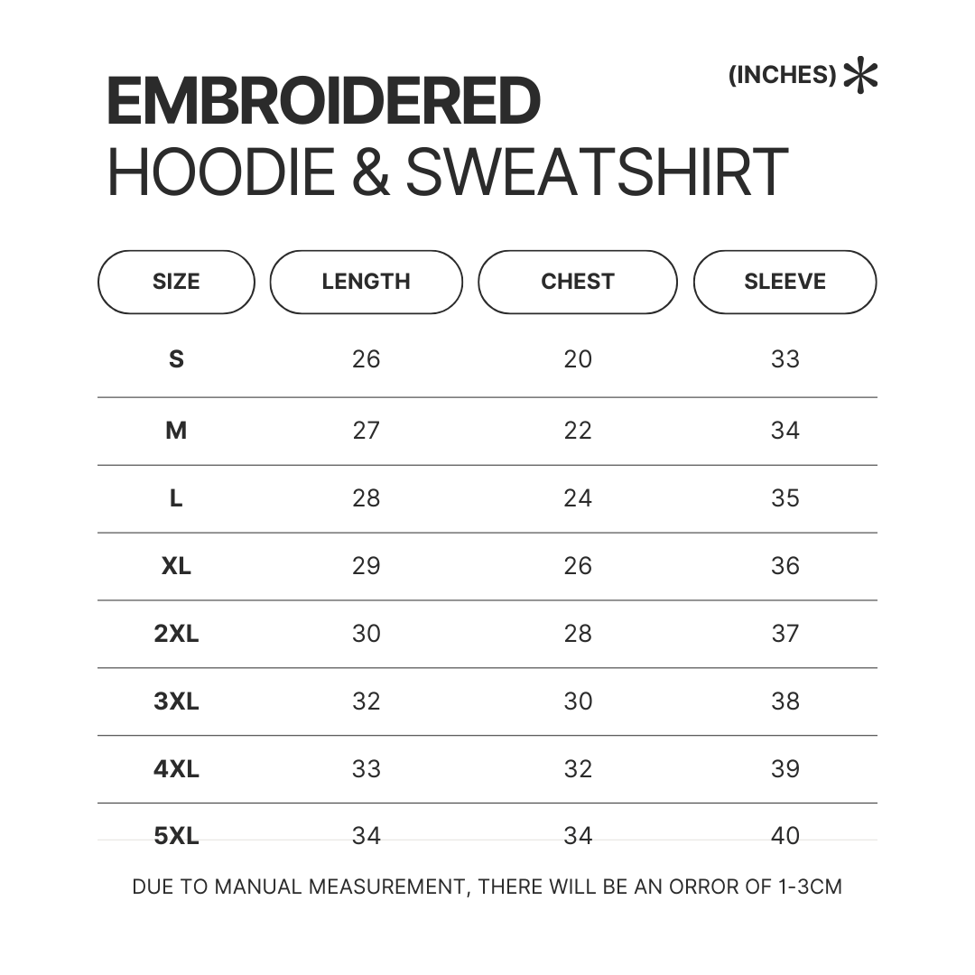 Embroidered Hoodie Sweatshirt Size Chart - Shiba Inu Gifts