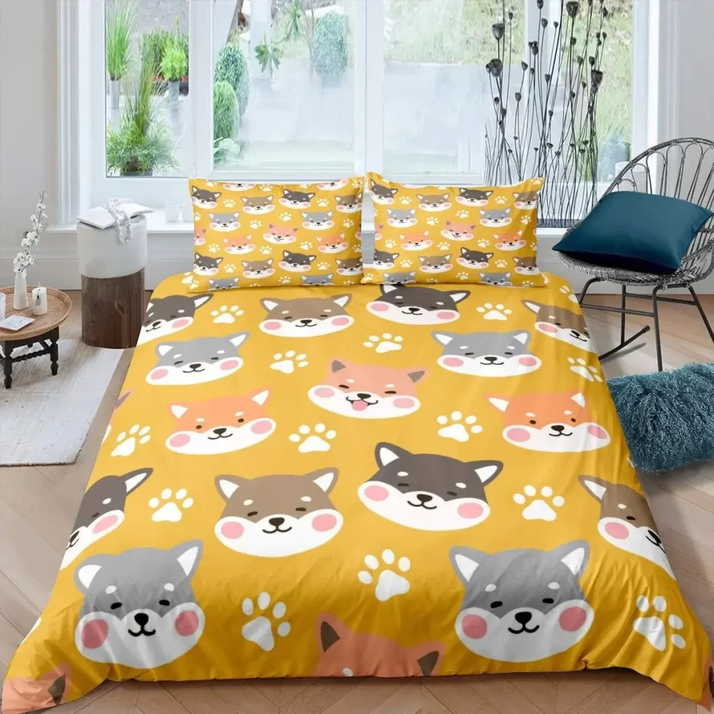 Shiba Inu Duvet Cover Set Cute Shiba Inu Bedding Set Cute Yellow Dog Cartoon Animal Farmhouse 3 - Shiba Inu Gifts