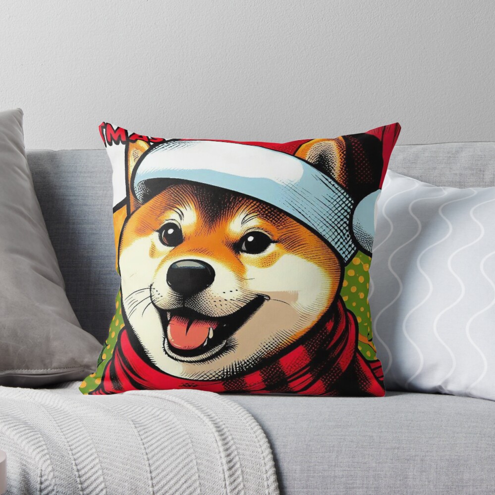 Christmas Shiba Inu Cartoon Dog Throw Pillow - Shiba Inu Gifts